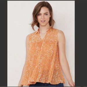 LC Lauren Conrad Orange Floral Pleated Blouse